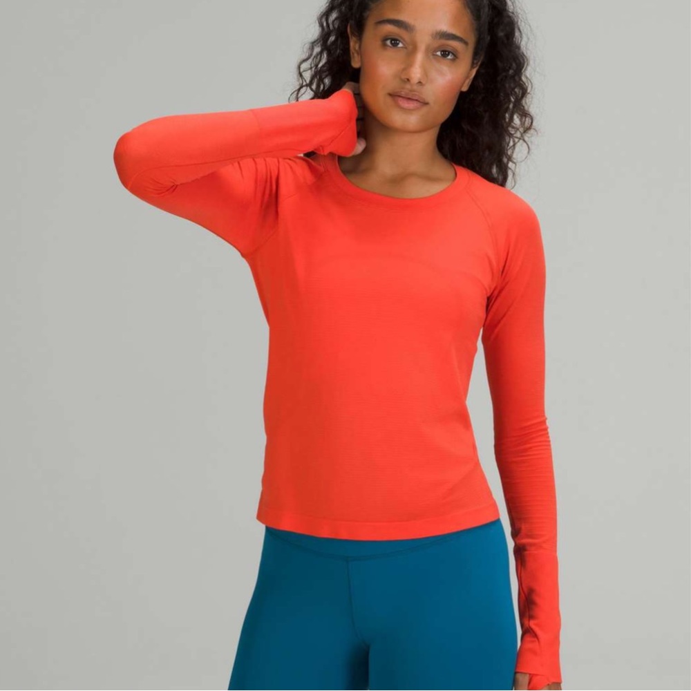 lulu lemon swiftly long sleeve race length autumn red